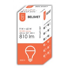 Лампа светодиодная BELSVET LED-M A60 9 W 3000 K E27 (Груша)