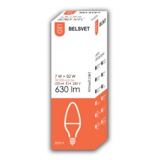Лампа светодиодная BELSVET LED-М C37 7W 3000 К E14 (свеча)