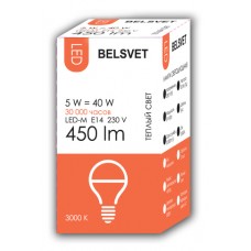 Лампа светодиодная BELSVET LED-M G45 5 W 3000 K E14 (шарик)